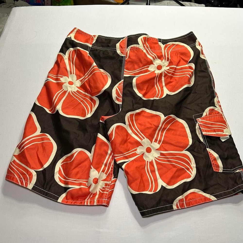 Y2K Baggy Orange Hibiscus Floral Surf Shorts - Picture 3 of 6